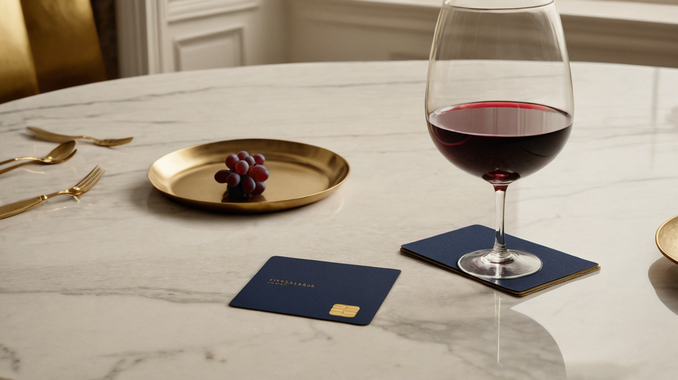 American Express Gold Card on a dining-themed background